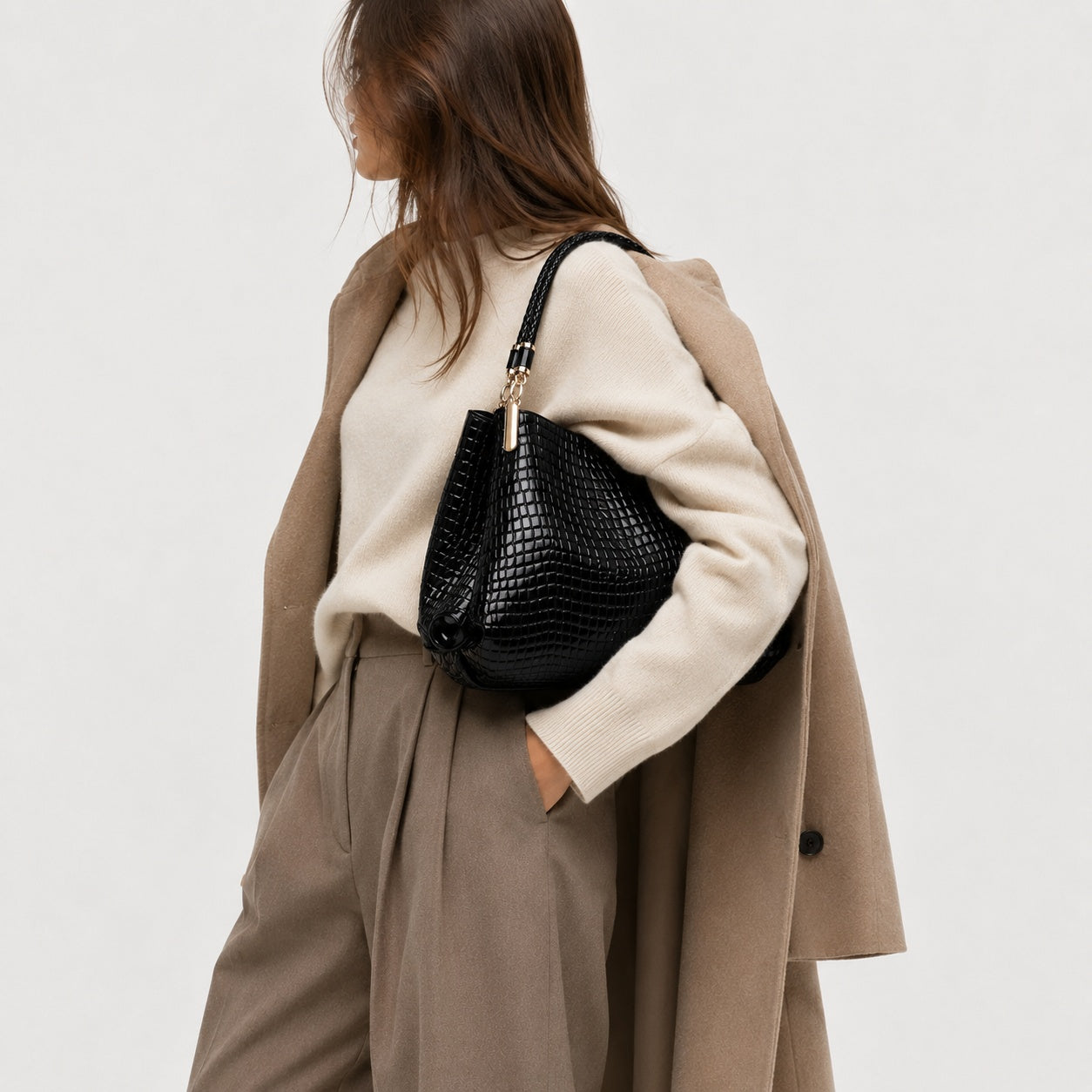 Sac À Main Noir Femme Imprimé Crocodile