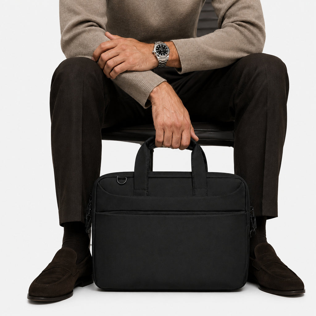 Sacoche Homme Ordinateur Noir En Polyester