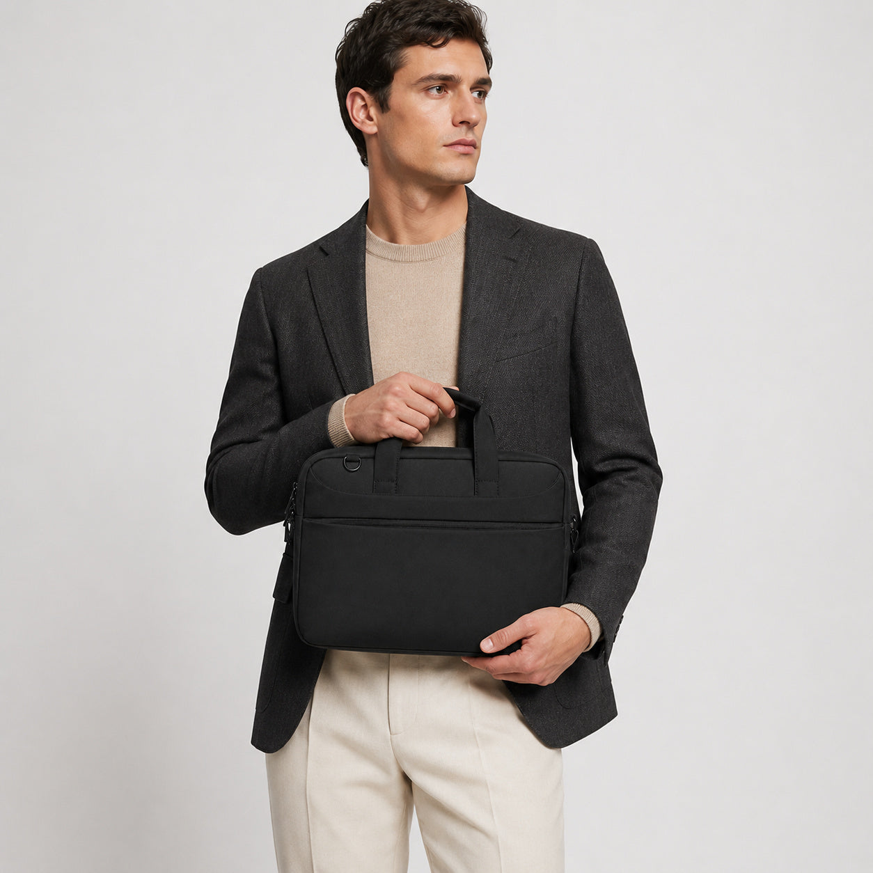 Sacoche Homme Ordinateur Noir En Polyester