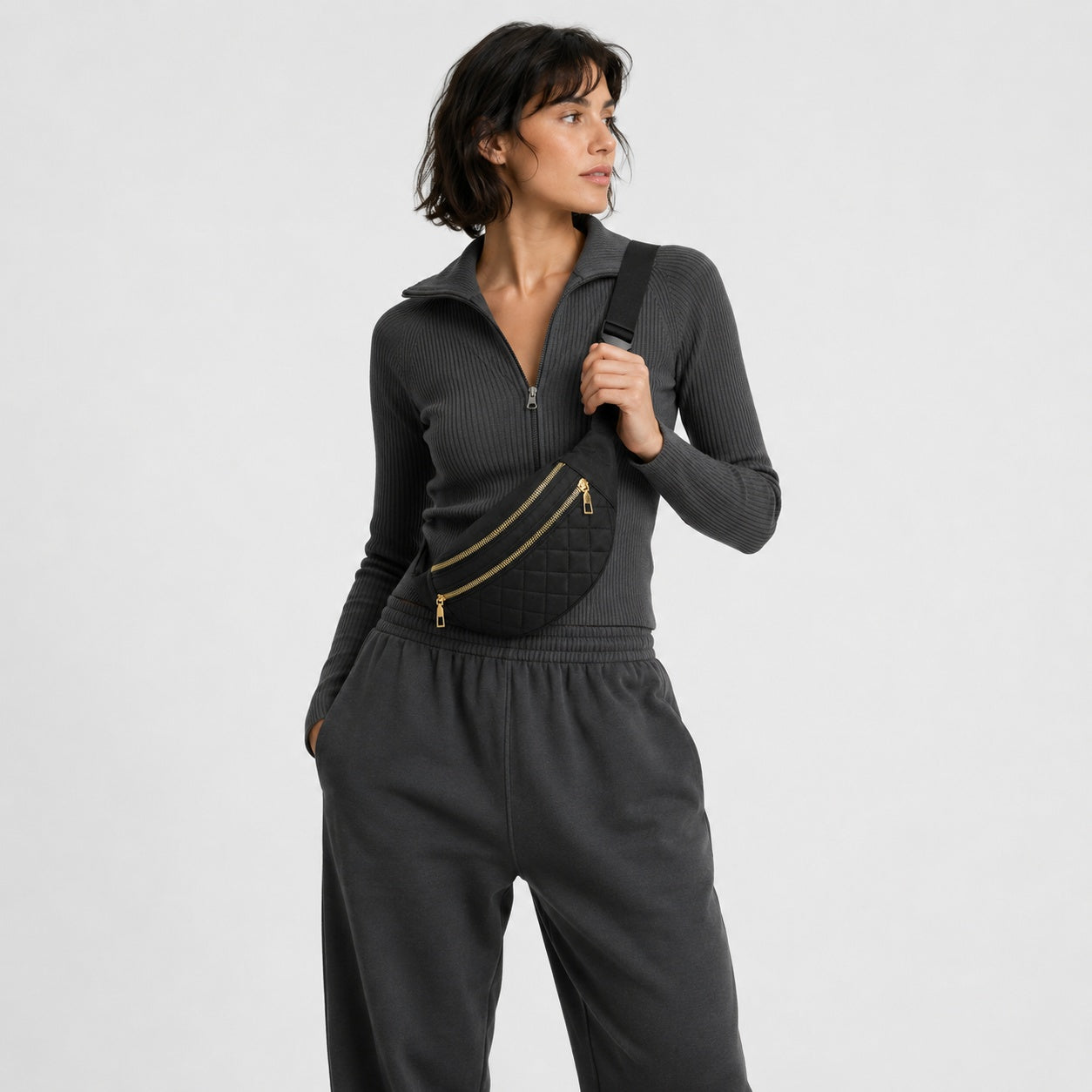 Sac Banane Noir Matelassé