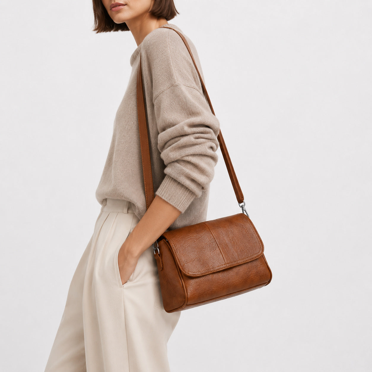 Sac À Main Effet Cuir Ciré À Rabat