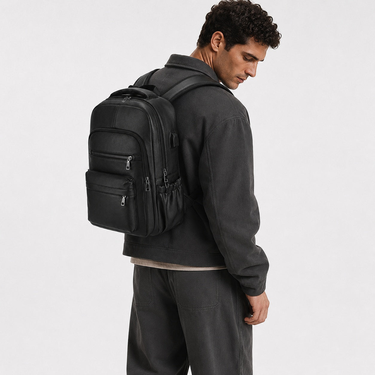Sac À Dos Homme Ordinateur En Similicuir Avec Port USB