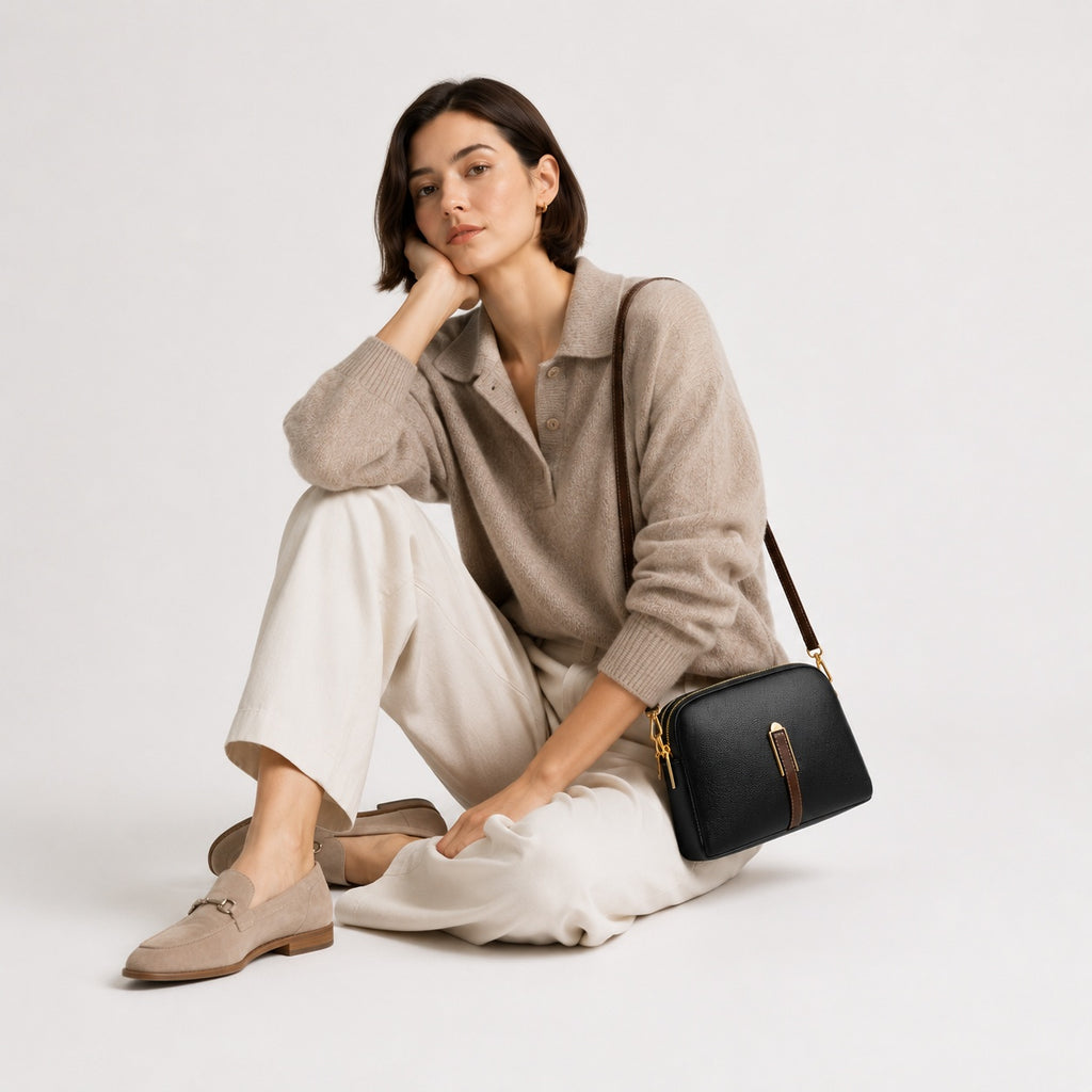Sac Bandoulière Femme Cuir Véritable À Fermeture Zippée