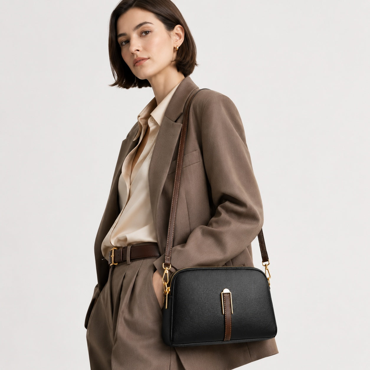 Sac Bandoulière Femme Cuir Véritable À Fermeture Zippée